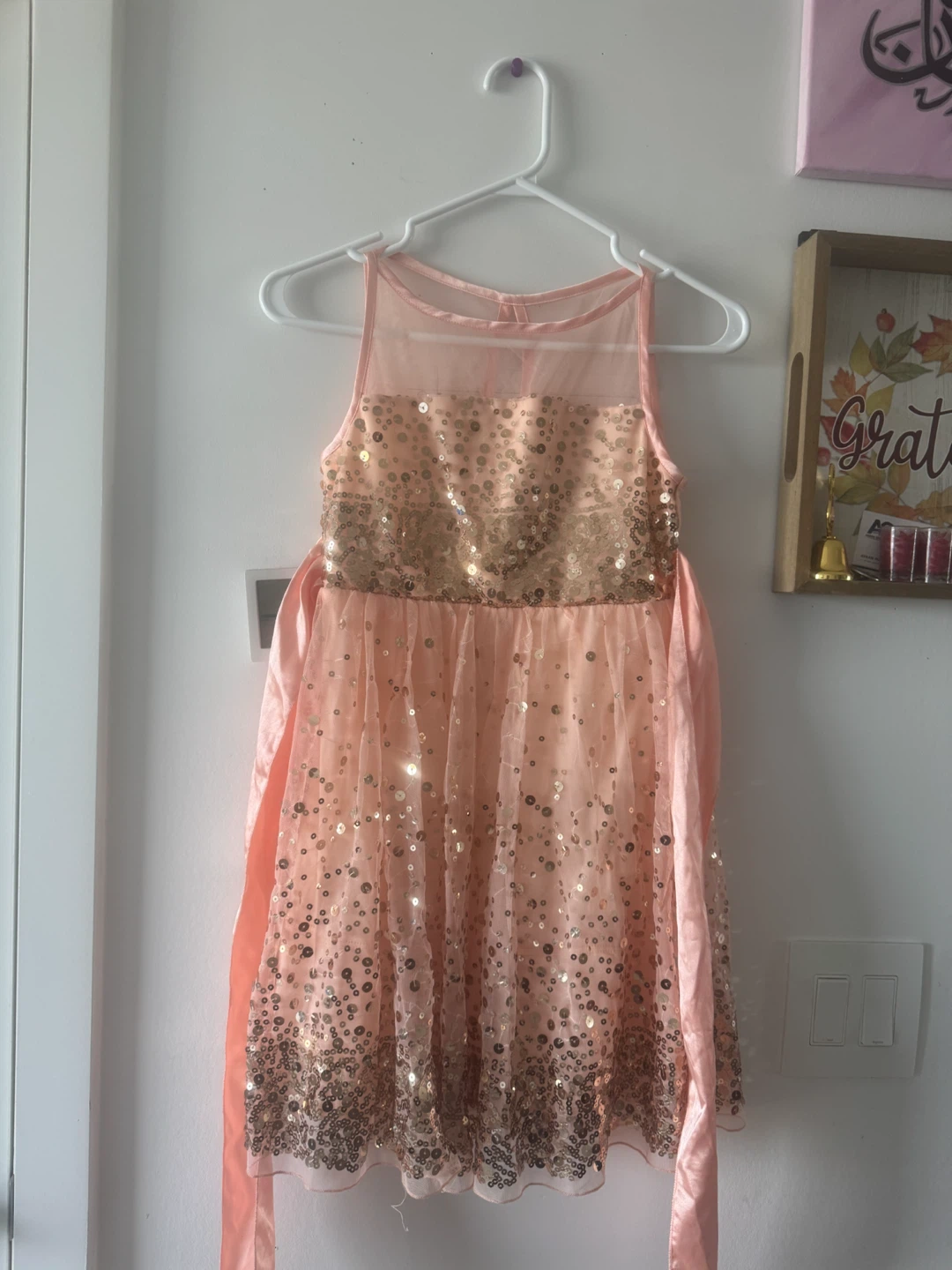 Crystal Doll Girls Peach Sequin Dress Size 10