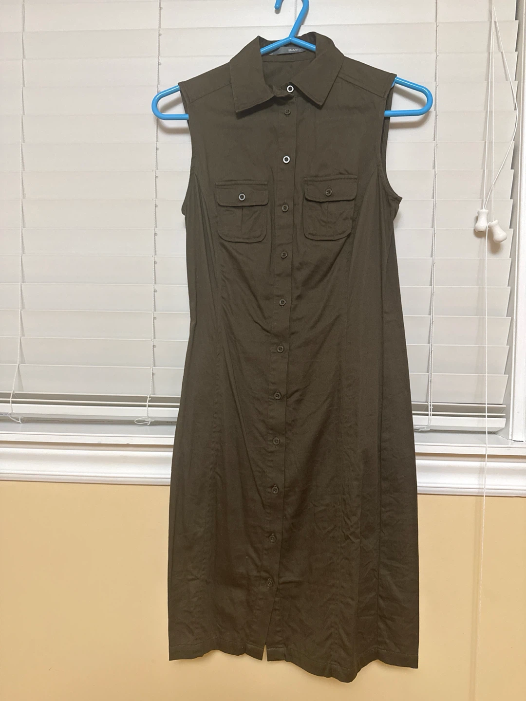 Womens Olive Green Sleeveless Button Down Dress - photo 2