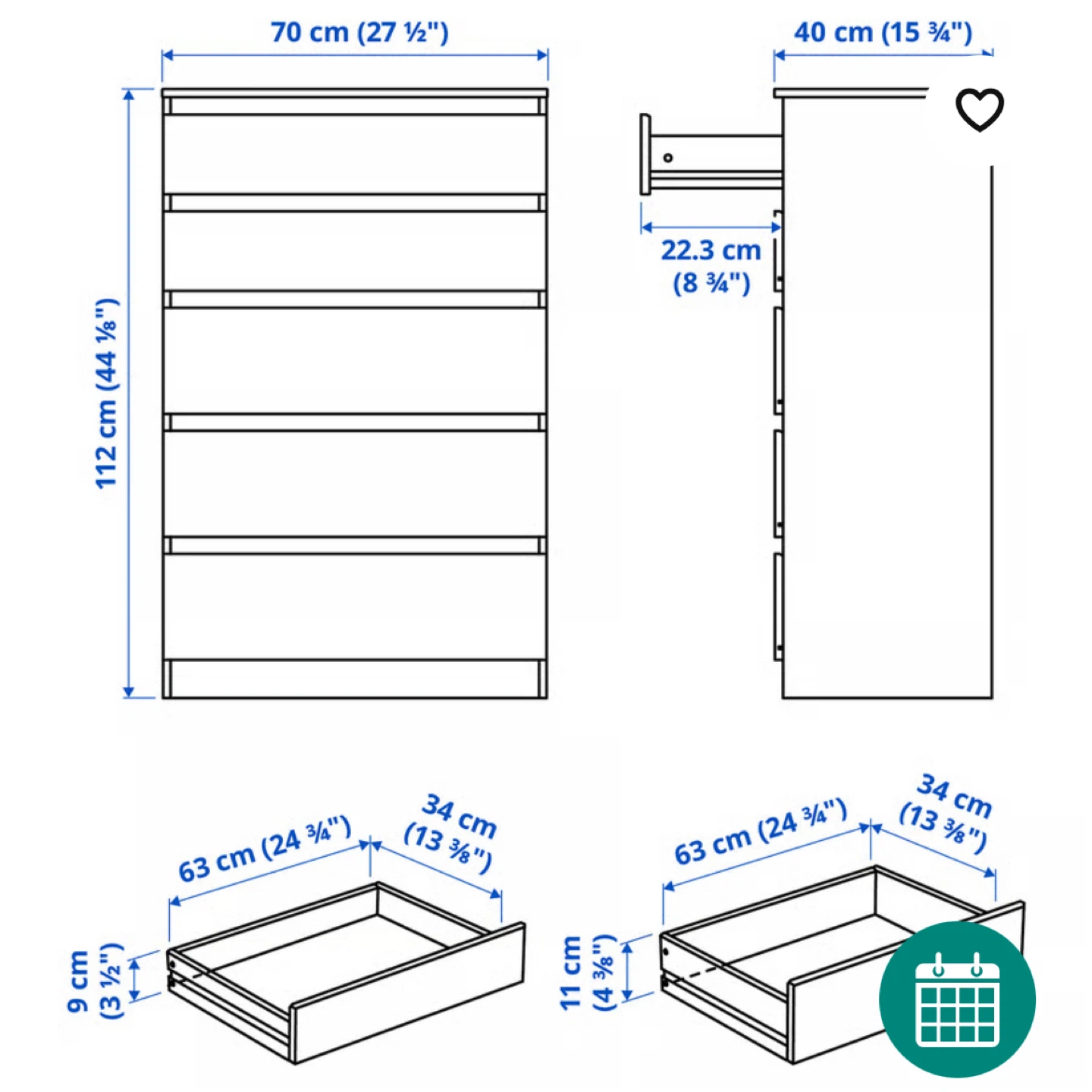 IKEA kullen White 5-Drawer Chest of Drawers - photo 3