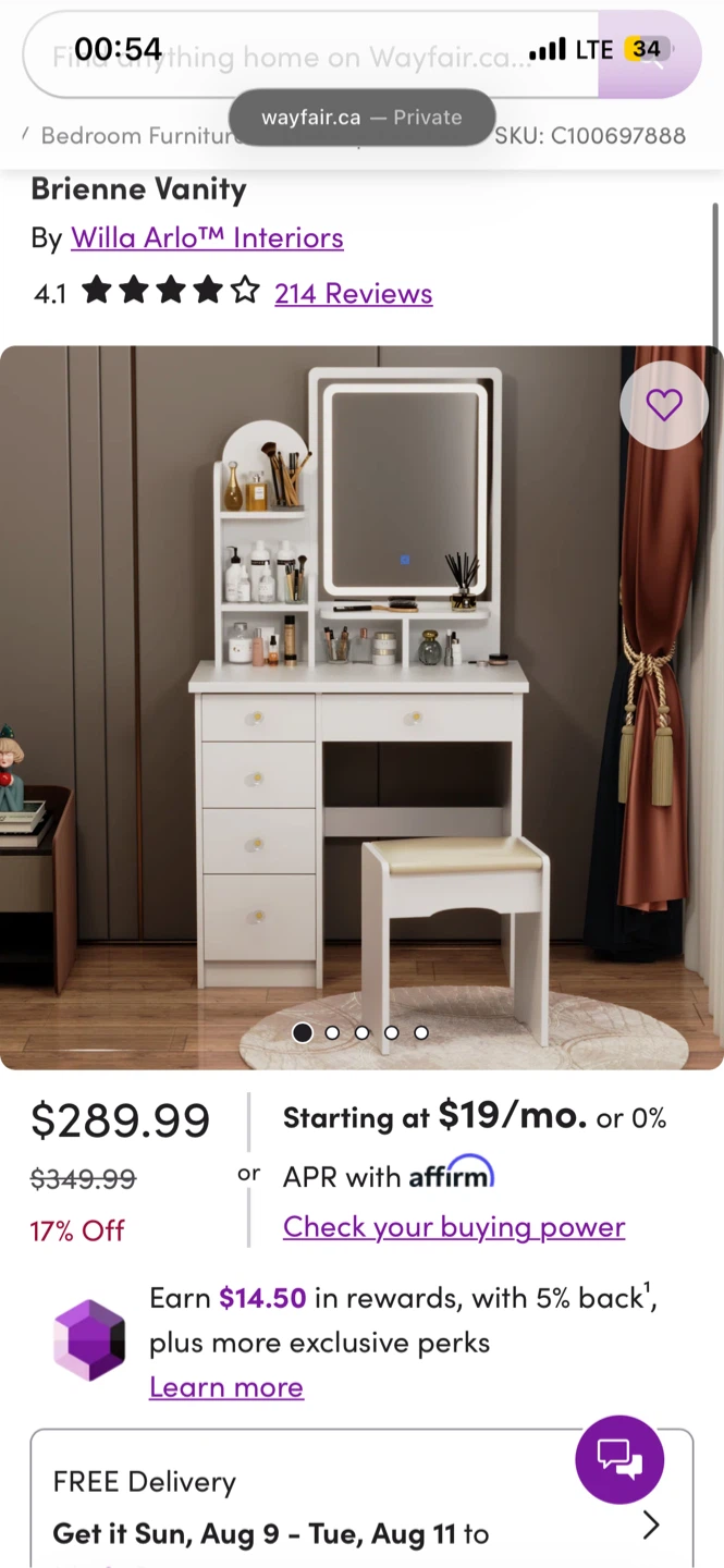 Willa Arlo Brienne Vanity with Lighted Mirror