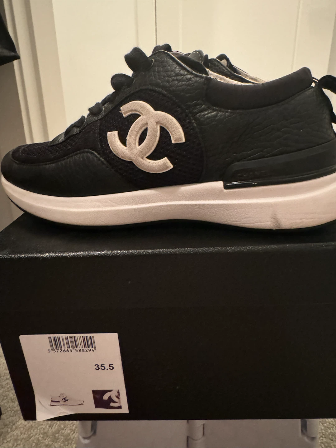 Chanel Black CC Sneakers - Size 35.5
