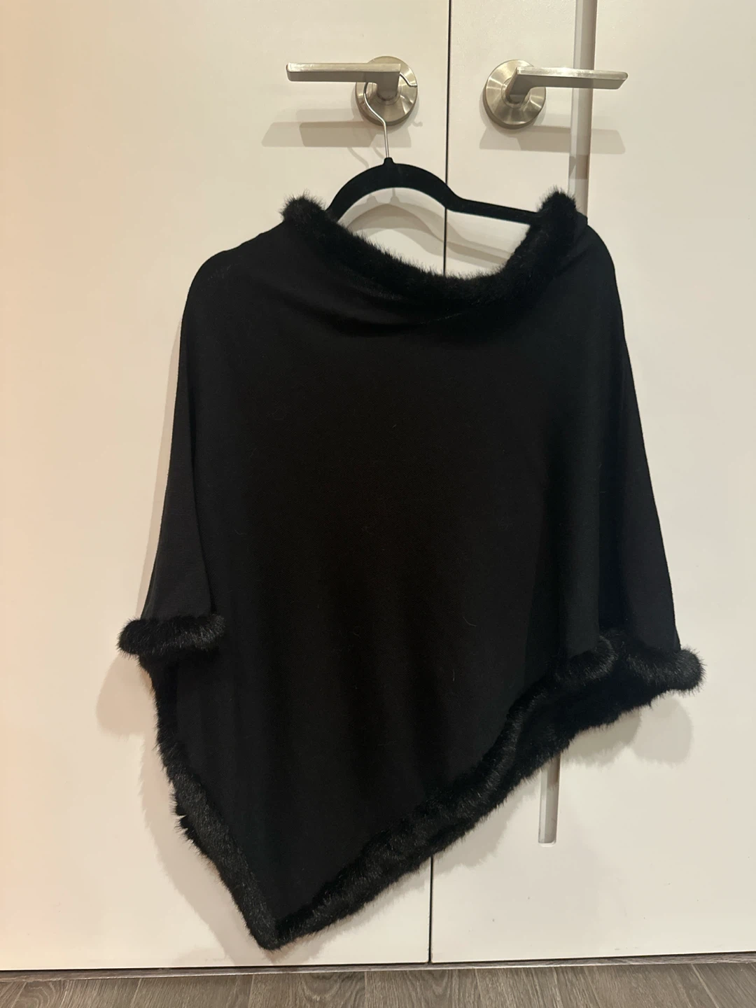 INC International Concepts Black Pancho with Faux Fur Trim