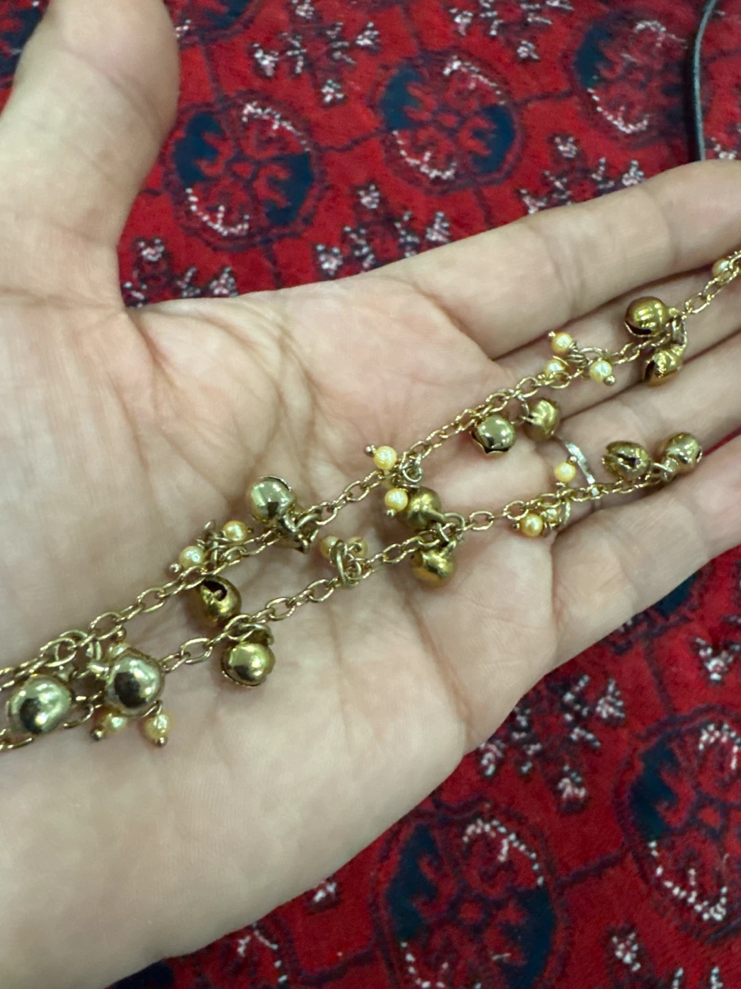 Gold-tone Anklet with Bells and Pearls
