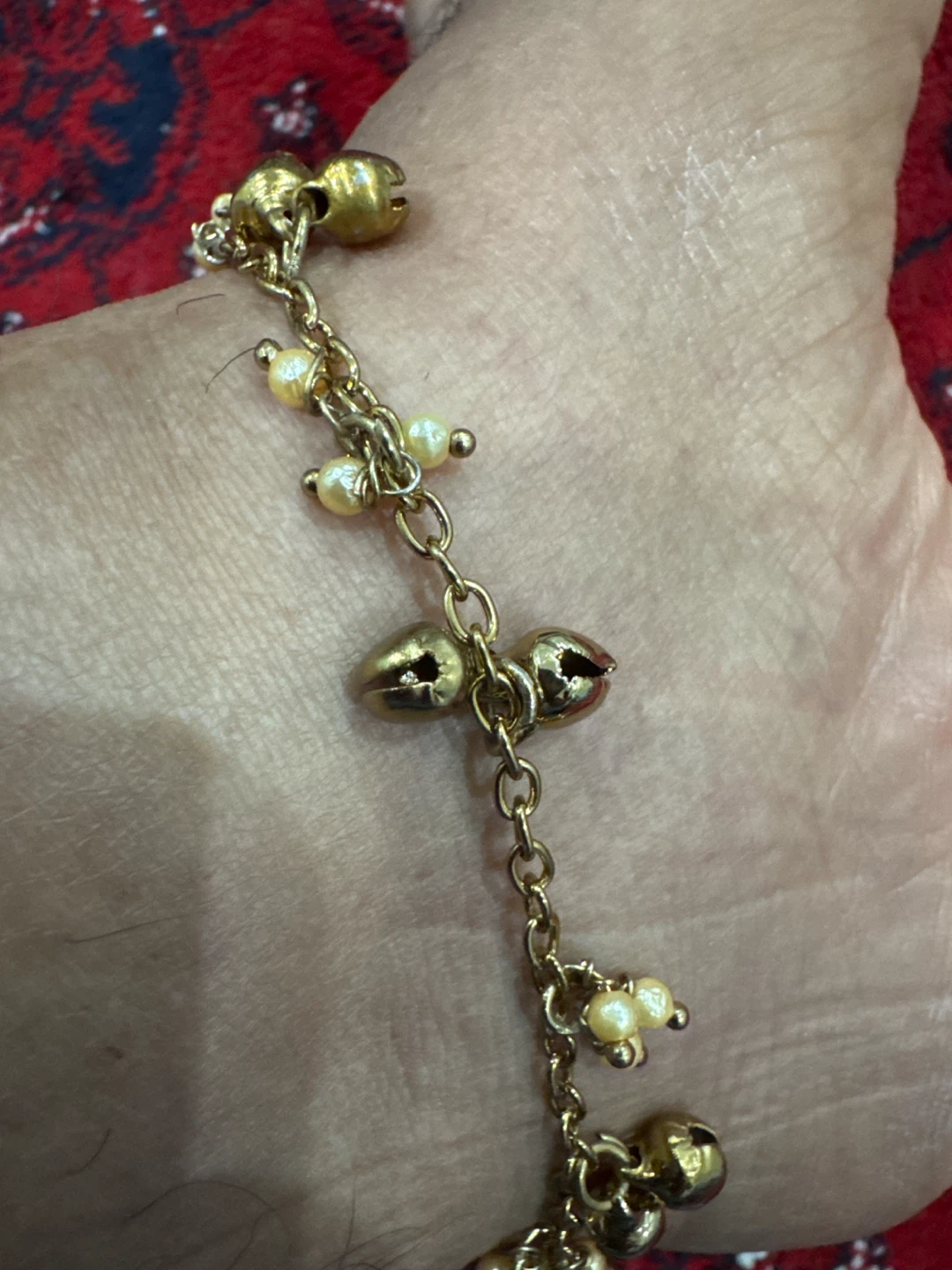 Gold-tone Anklet with Bells and Pearls - photo 2