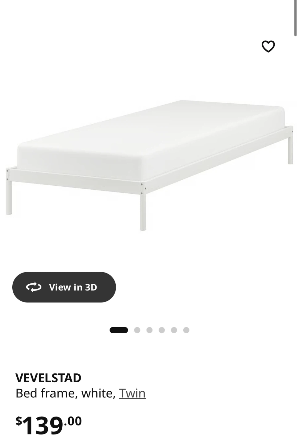IKEA VEVELSTAD Bed Frame - White, Twin