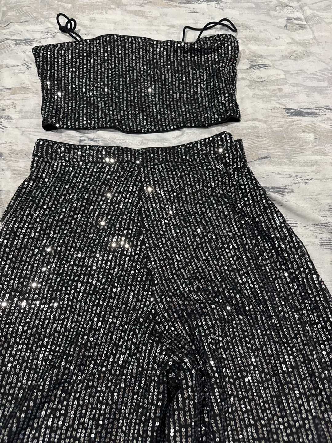 Sequin Tube Top and Wide Leg Pants Set
