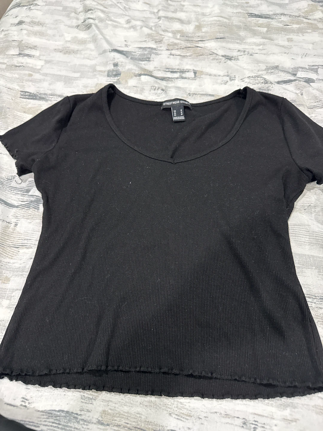 Streetwear Society Black Ribbed V-Neck Top - Size M