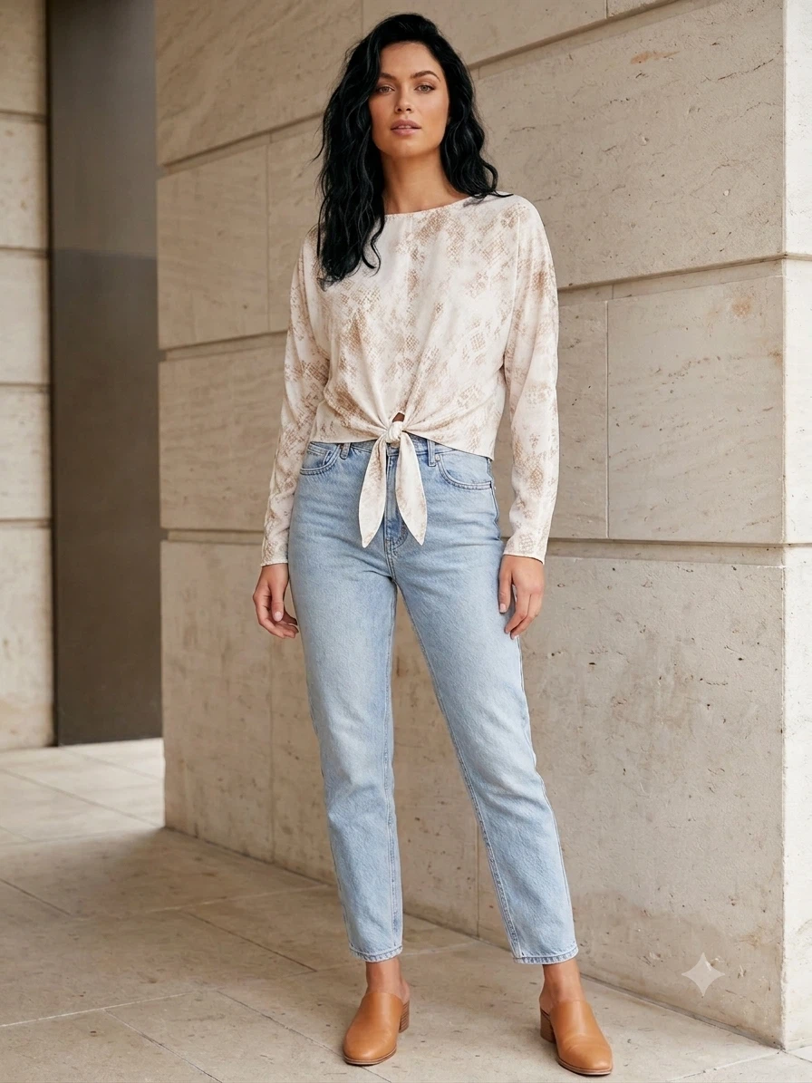 Woman’s Snakeskin Print Tie Front Top