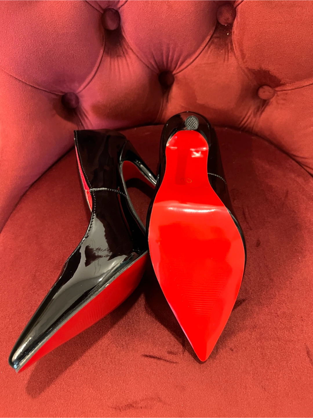Black Patent Stiletto Heels with Red Soles