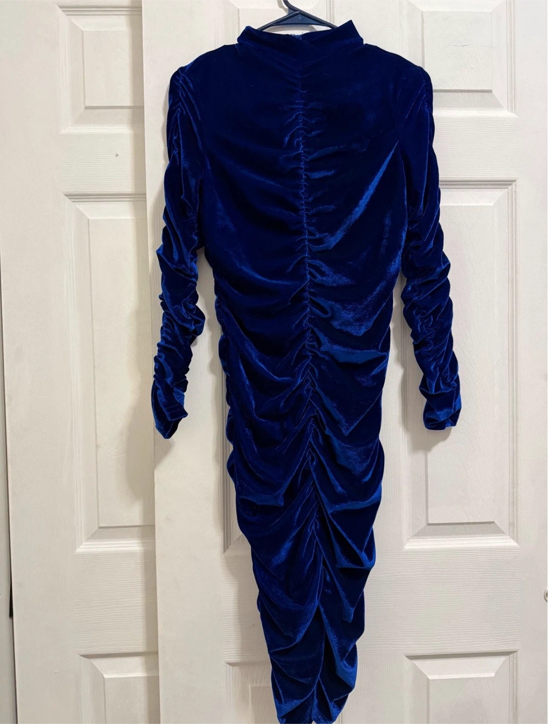 Blue Velvet Ruched Dress