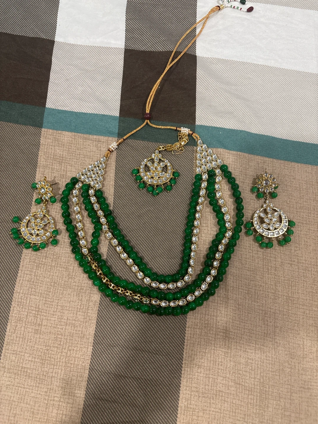 Green Beaded Necklace and Earring Set