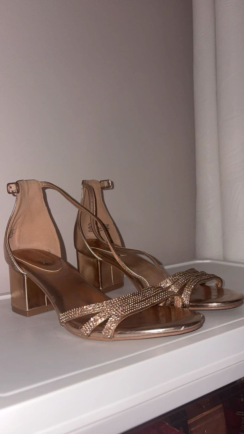 Rose Gold Embellished Block Heel Sandals
