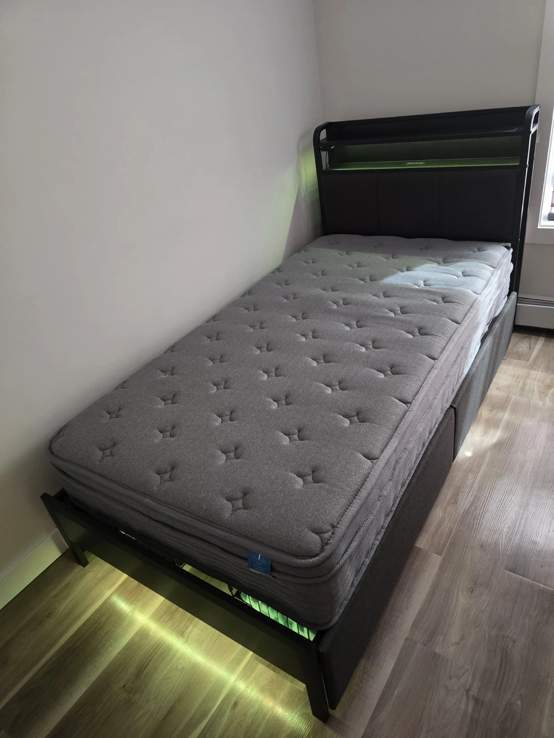 Twin Bed Frame with LED Lights and Storage Drawers