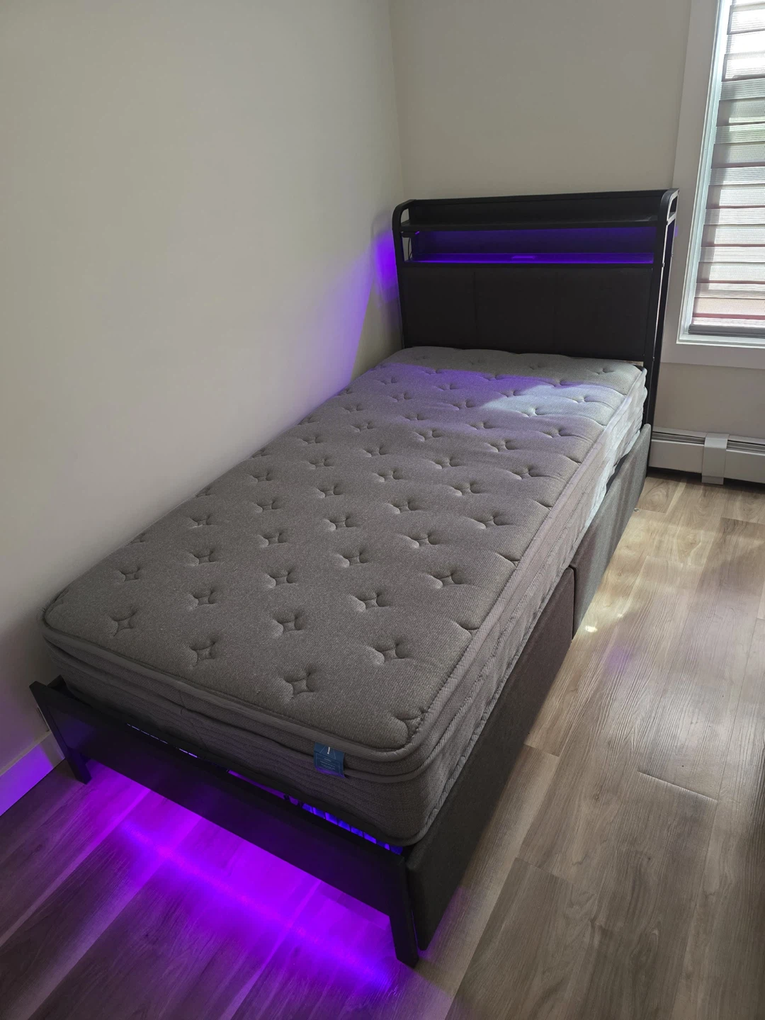 Twin Bed Frame with LED Lights and Storage Drawers - photo 2