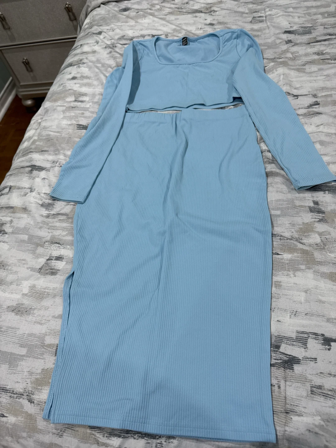 SHEIN Light Blue Ribbed Crop Top and Maxi Skirt Set - Size M