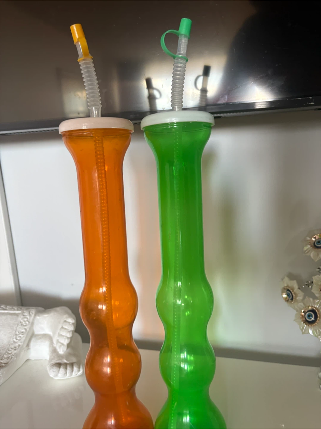 Set of 2 Tall Novelty Drink Cups with Straws
