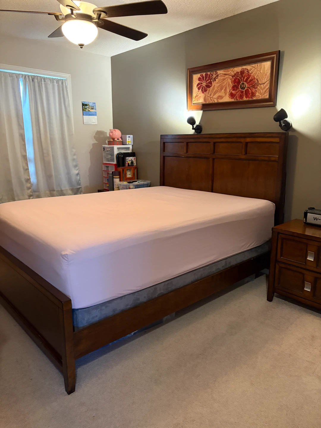 Wooden Bed Set : Frame  with Headboard and 2 nightstands - photo 2