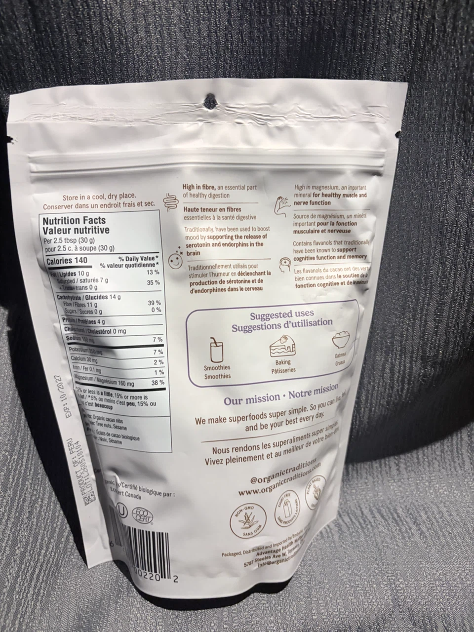 Organic Traditions Cacao Nibs - 454g Bag - photo 2