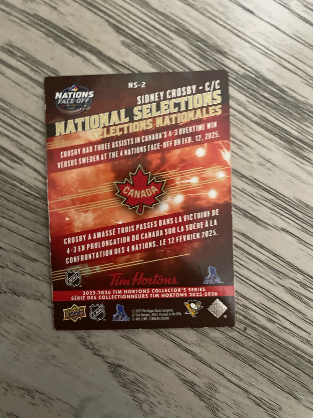 Upper Deck Sidney Crosby National Selections Hockey Card - photo 3