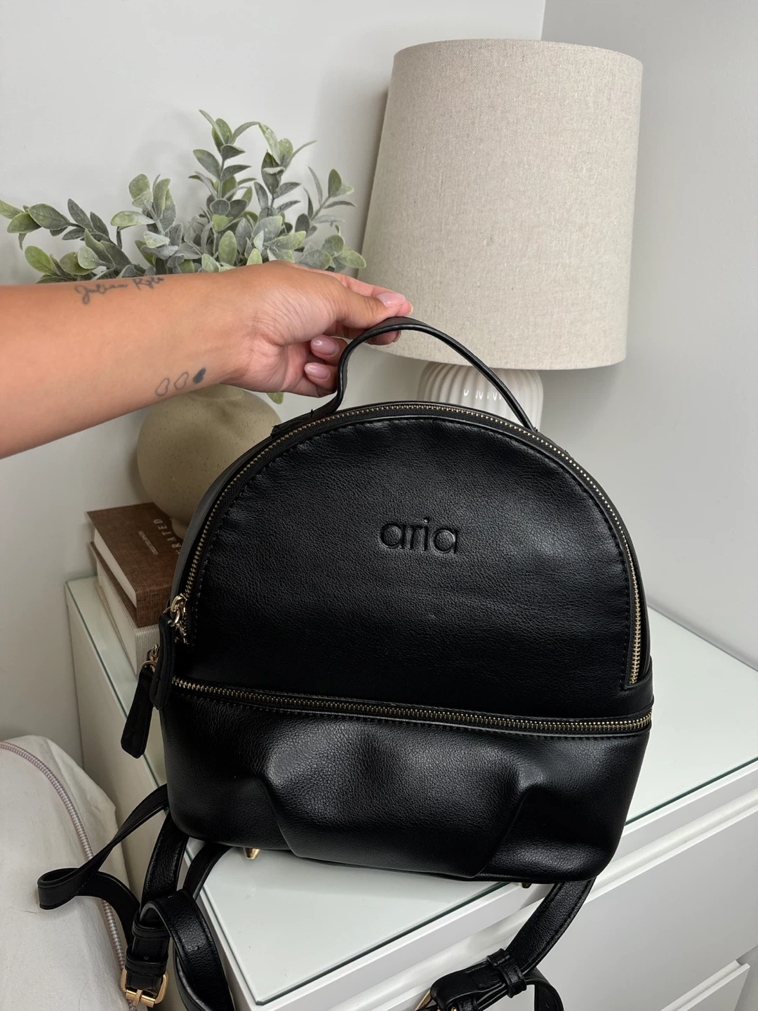 Aria Black Faux Leather Diaper Bag