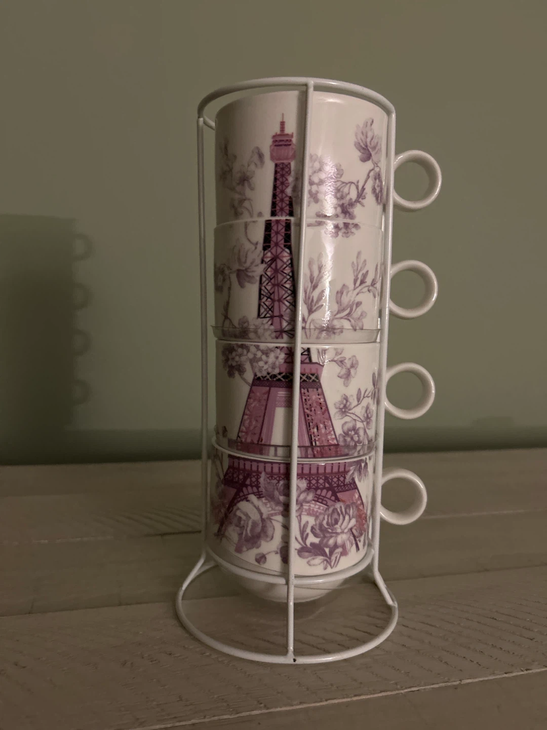 Set of 4 Eiffel Tower Stackable Mugs with Stand