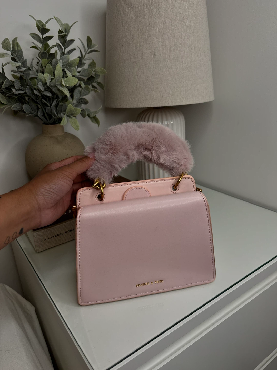 Charles & Keith Pink Faux Fur Handle Bag