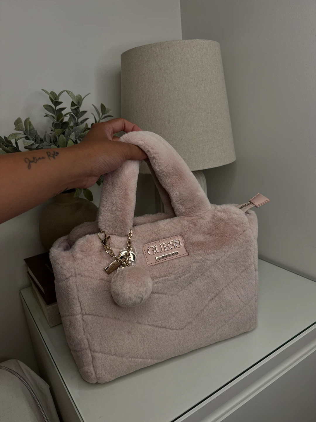GUESS Pink Faux Fur Mini Tote Bag - photo 2