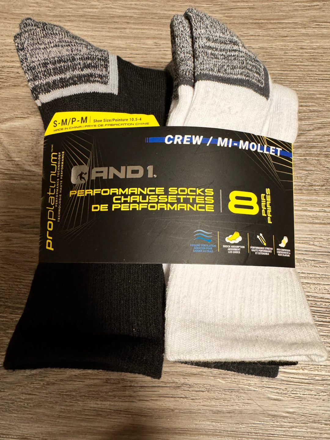 AND 1 Performance Crew Socks - 8 Pair Pack - Size S-M/P-M