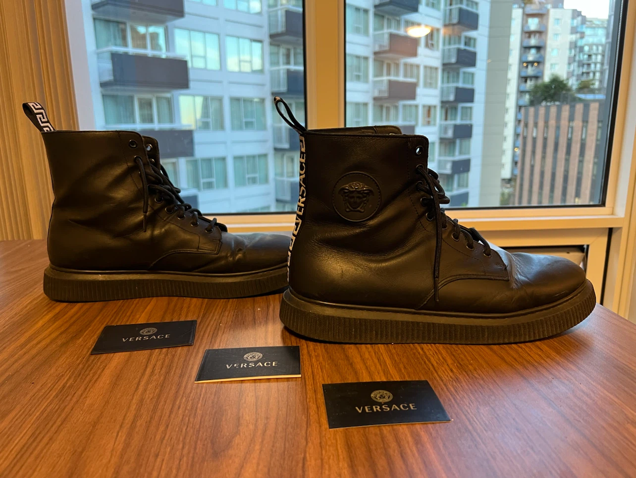 Versace Black Leather Combat Boots
