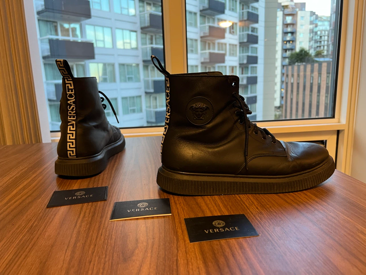 Versace Black Leather Combat Boots - photo 2