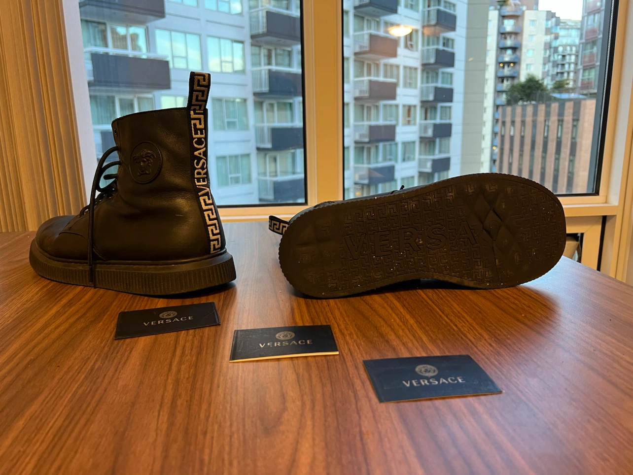 Versace Black Leather Combat Boots - photo 3
