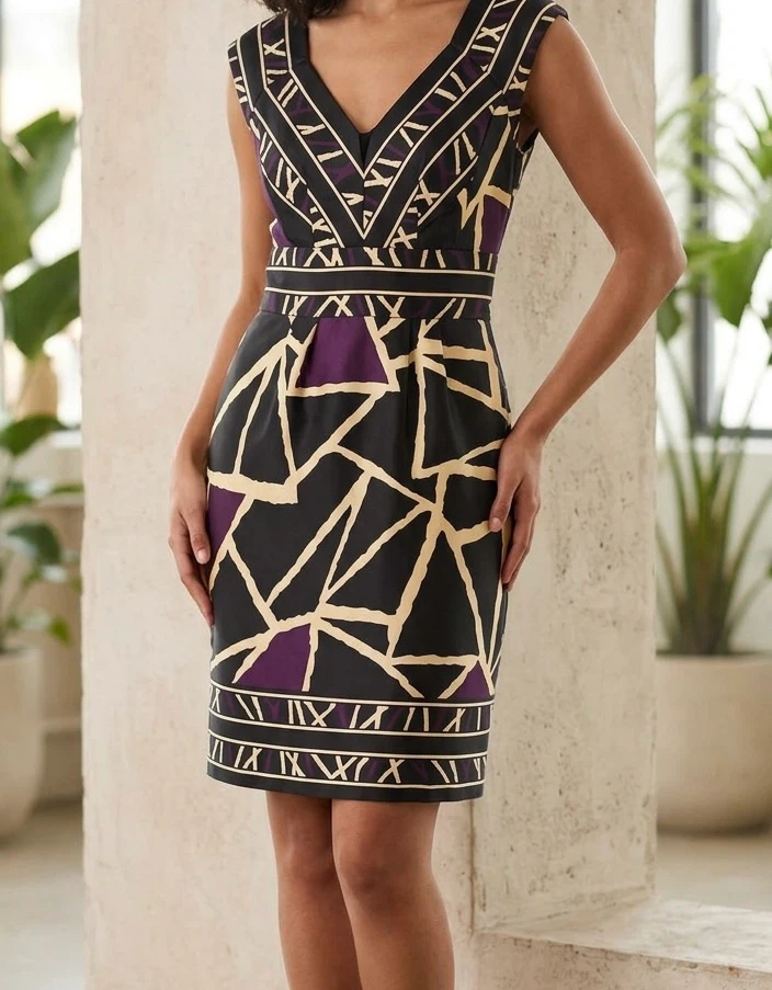 RICKI’S Black Cream Purple Geometric Dress