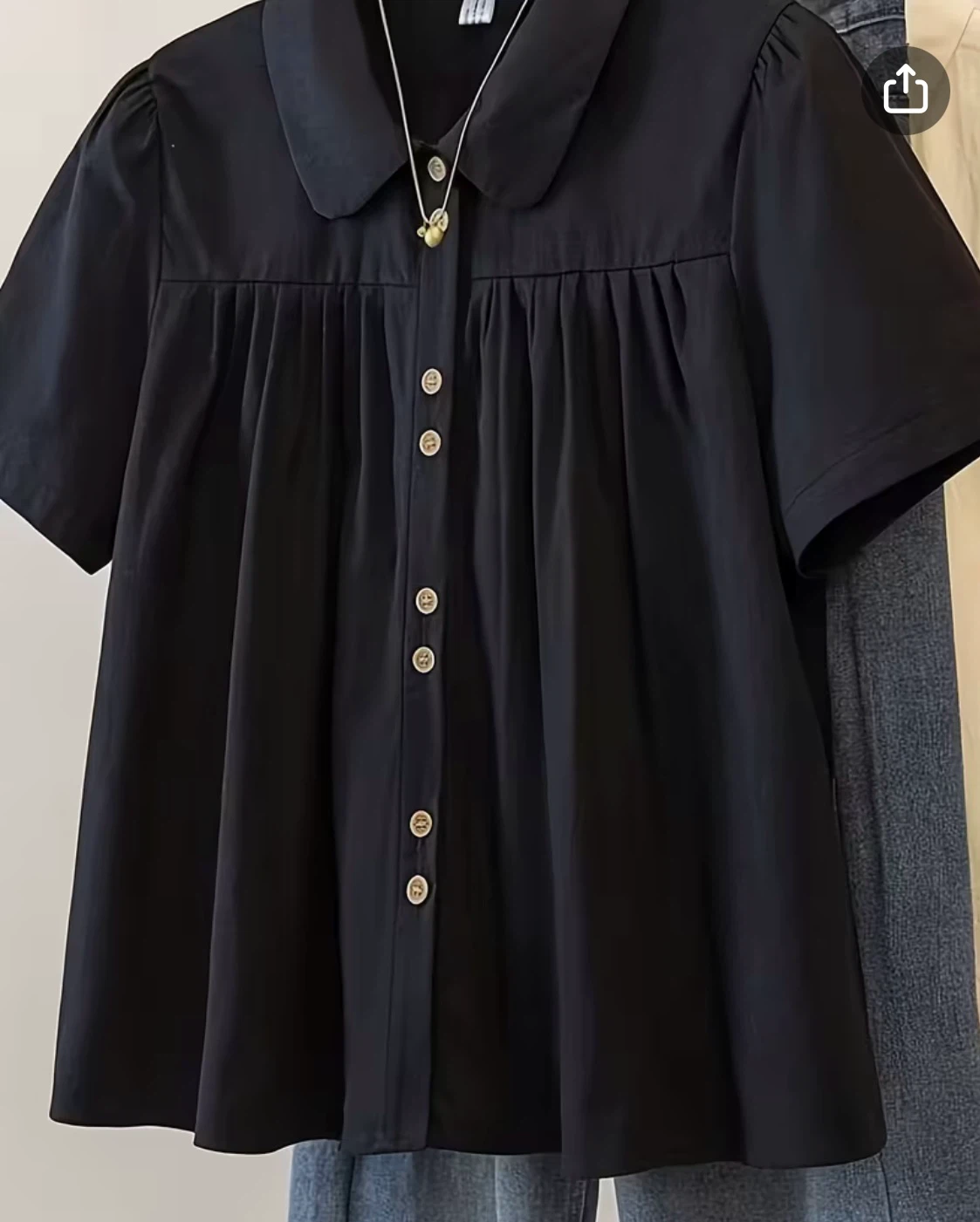 Black Peter Pan Collar Button-Up Blouse