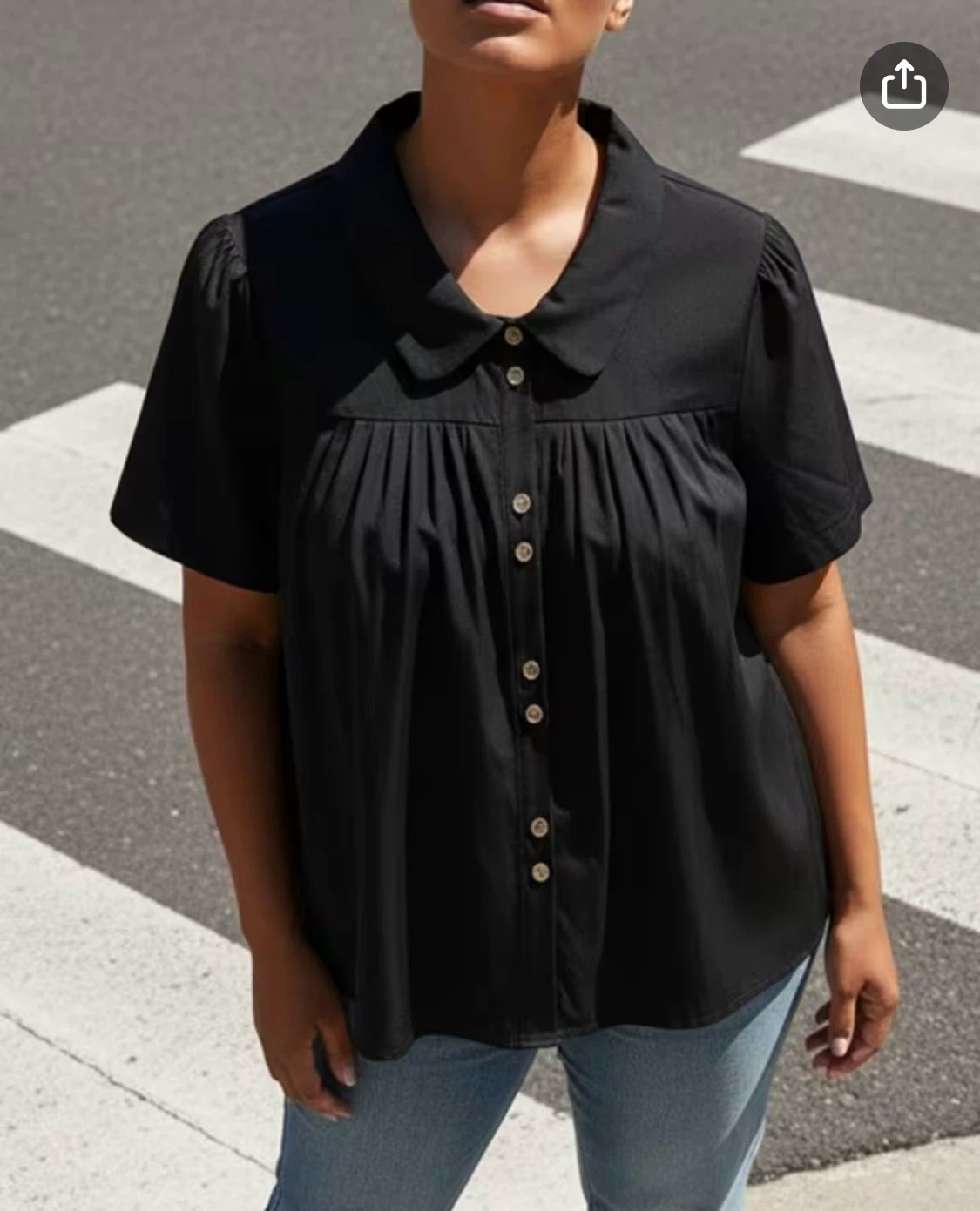 Black Peter Pan Collar Button-Up Blouse - photo 2