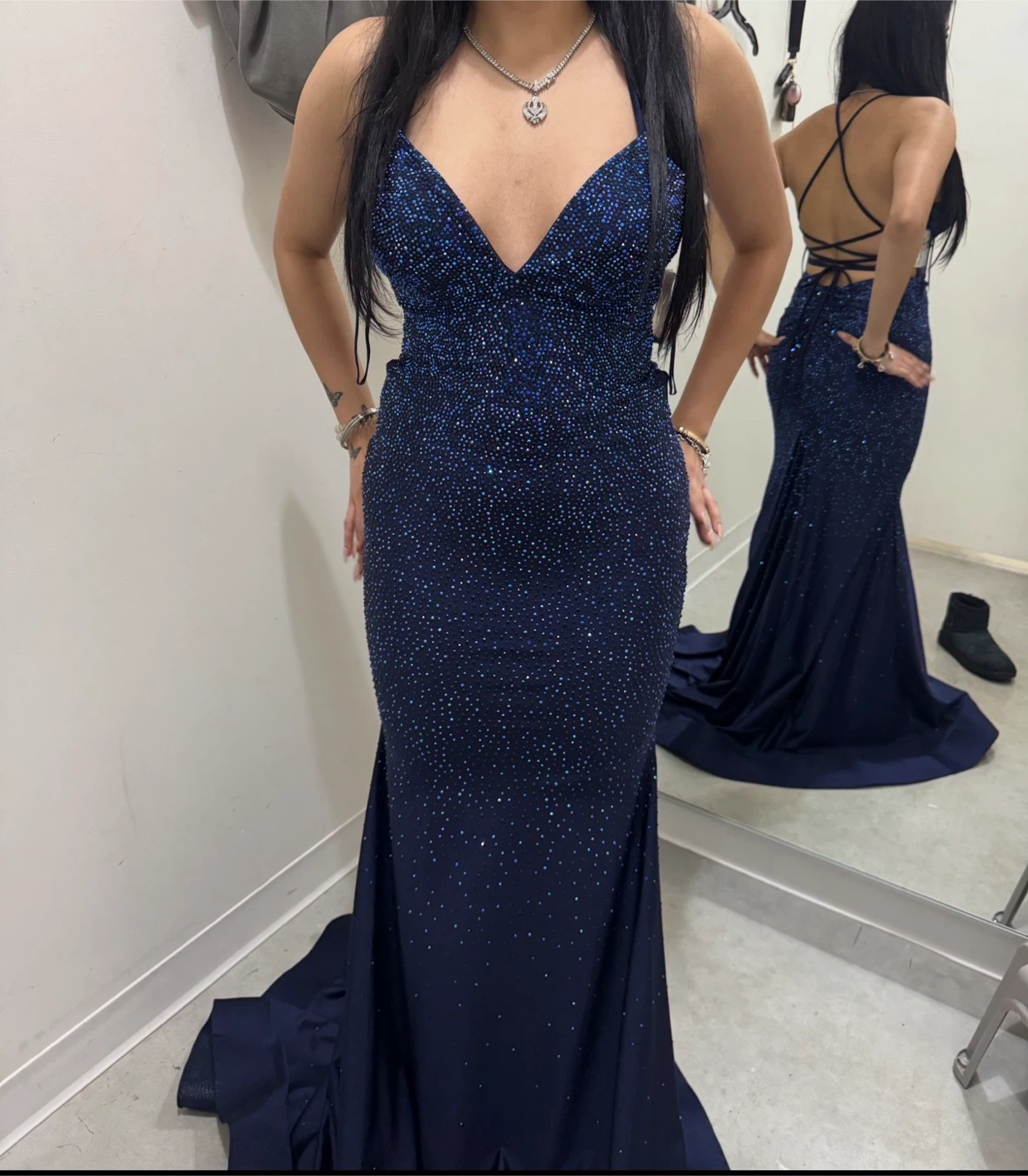 Navy Blue Sparkly Mermaid Prom Dress