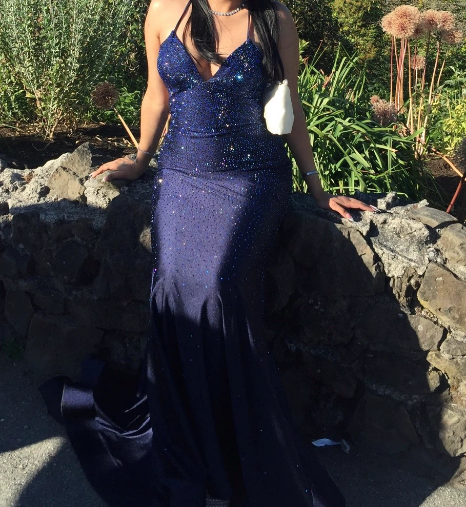 Navy Blue Sparkly Mermaid Prom Dress - photo 2