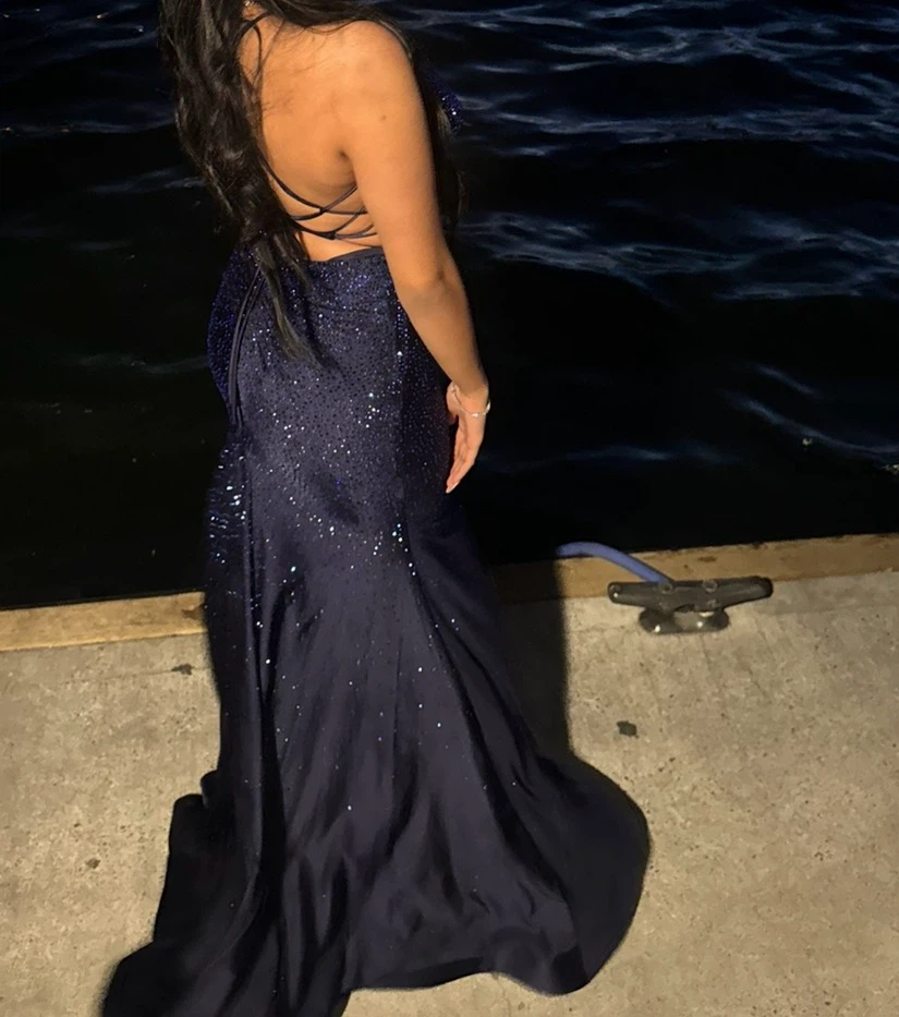 Navy Blue Sparkly Mermaid Prom Dress - photo 3