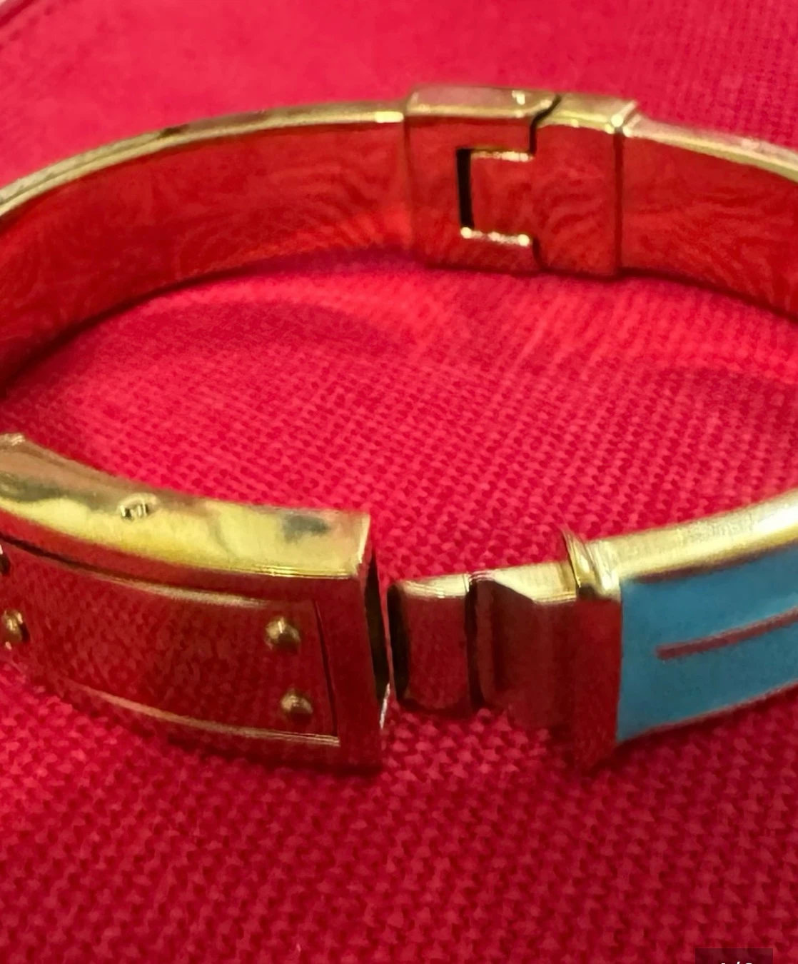 Michael Kors Gold Tone & Blue Enamel Hinged Bangle Bracelet - photo 4