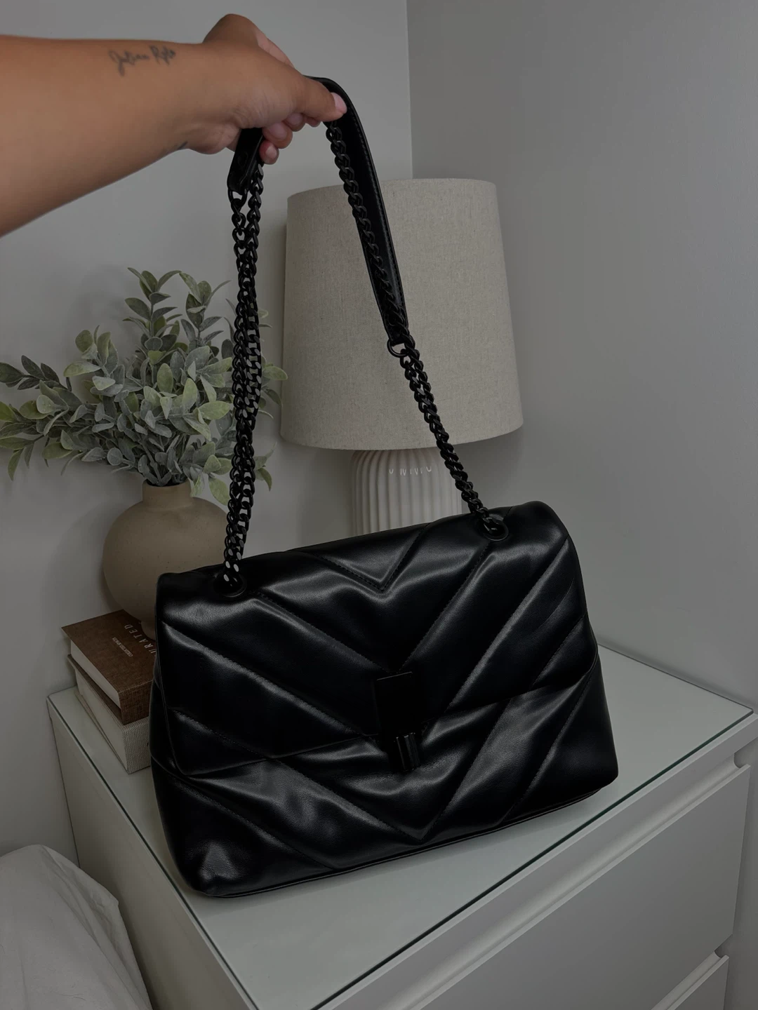 Black Quilted Handbag with Chain Strap