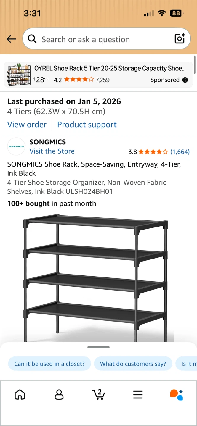 SONGMICS 4-Tier Shoe Rack