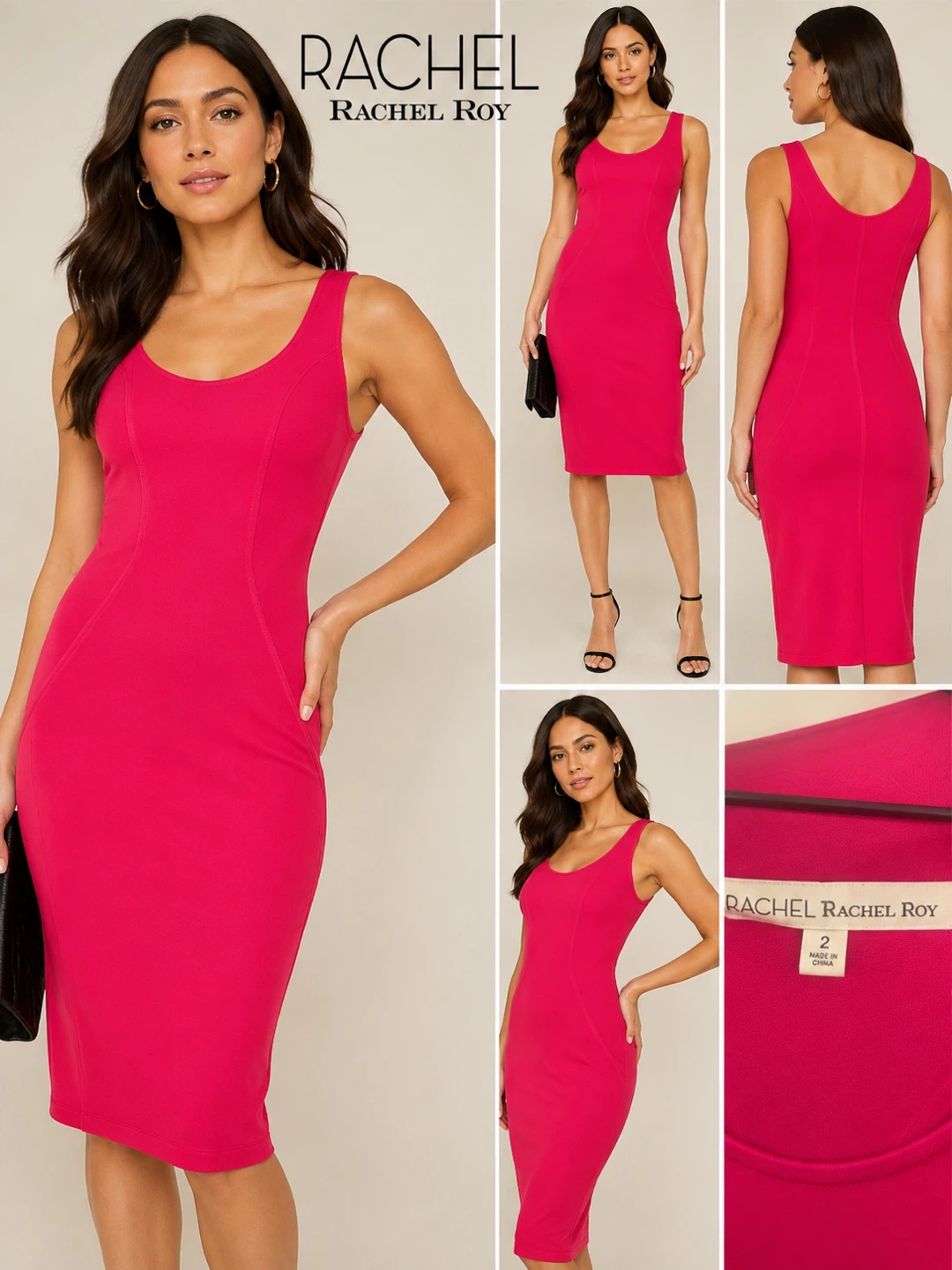 NWT RACHEL Rachel Roy Fuchsia Bandage Sheath Dress  Size 2