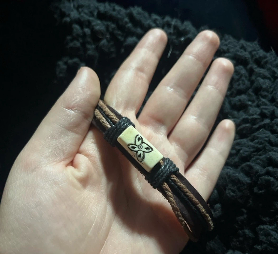 Leather Bracelet with Bone Charm
