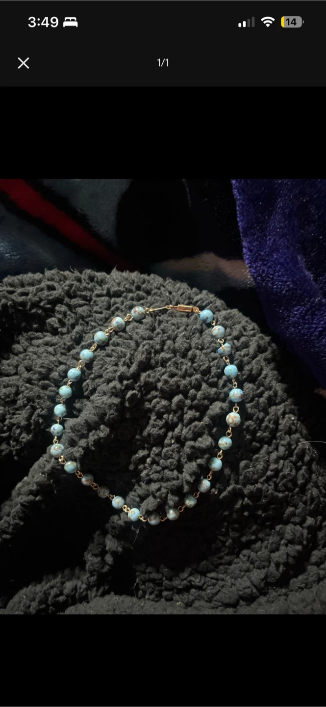 Beaded necklace with Blue and Tan Beads
