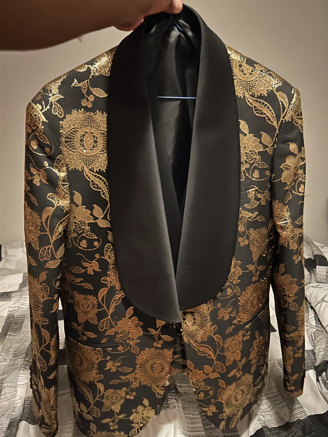 Black and Gold Floral Shawl Collar Blazer - photo 4