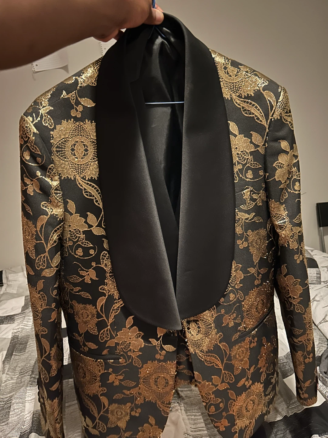Black and Gold Floral Shawl Collar Blazer - photo 5