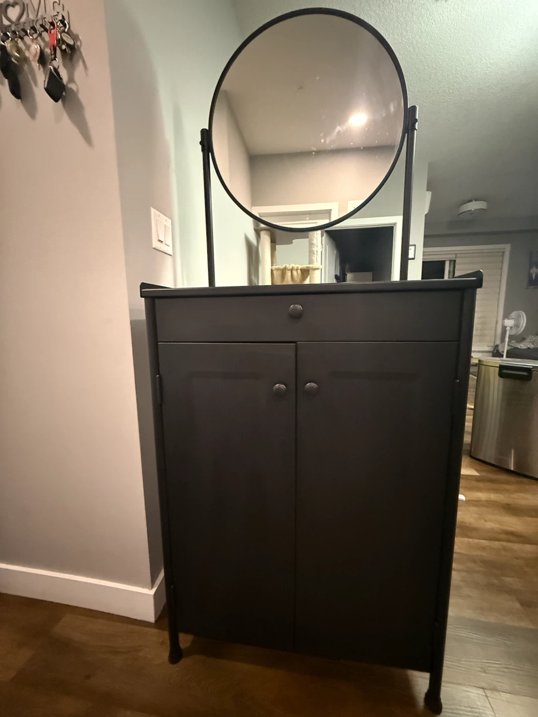 Black Vanity Cabinet with Round Mirror - photo 2