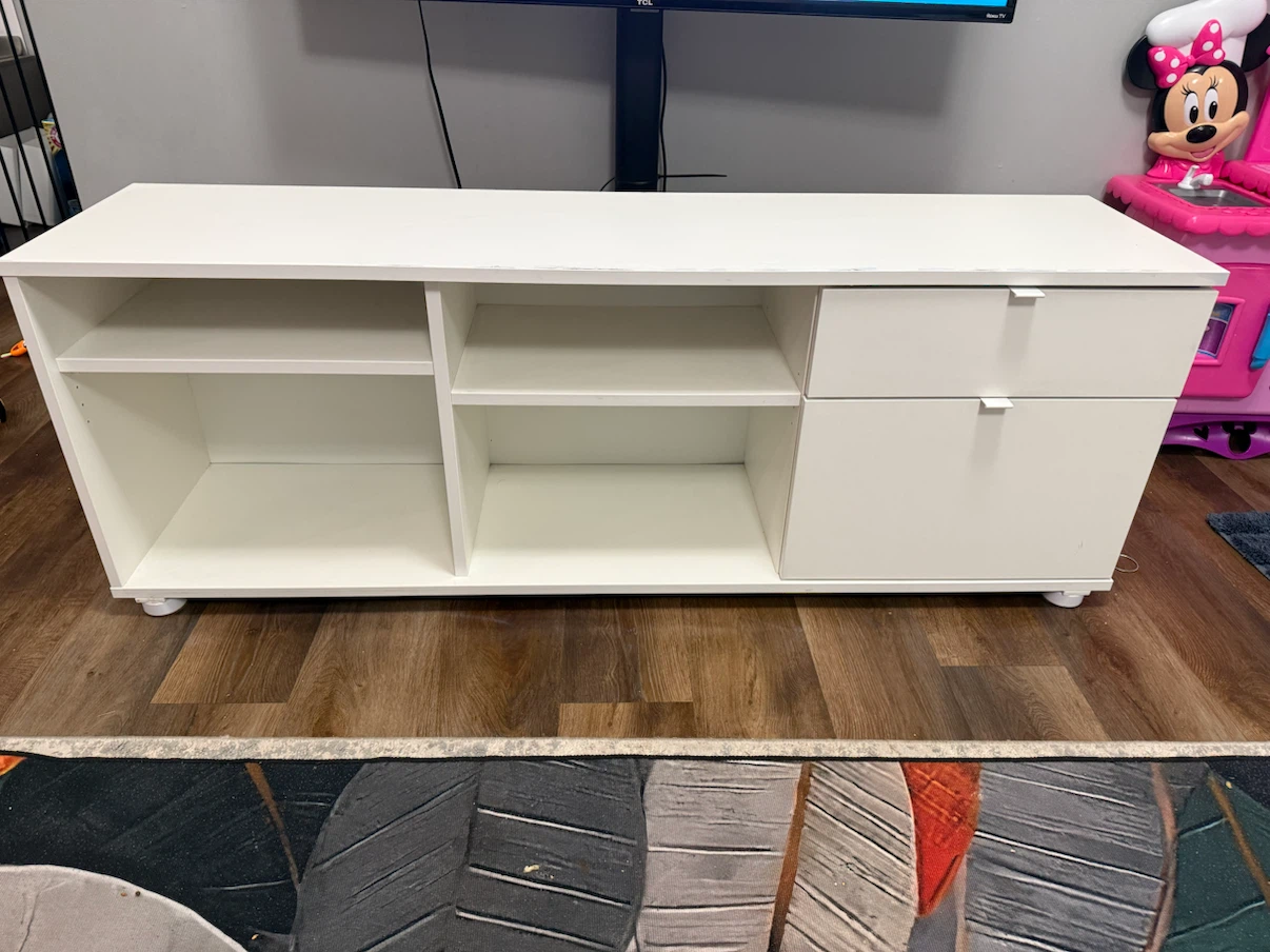 White TV Stand with Drawers and Shelves