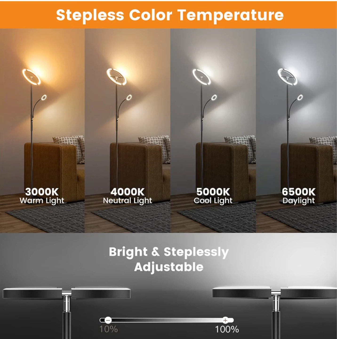 Modern LED Floor Lamp with Reading Light - Black - photo 3