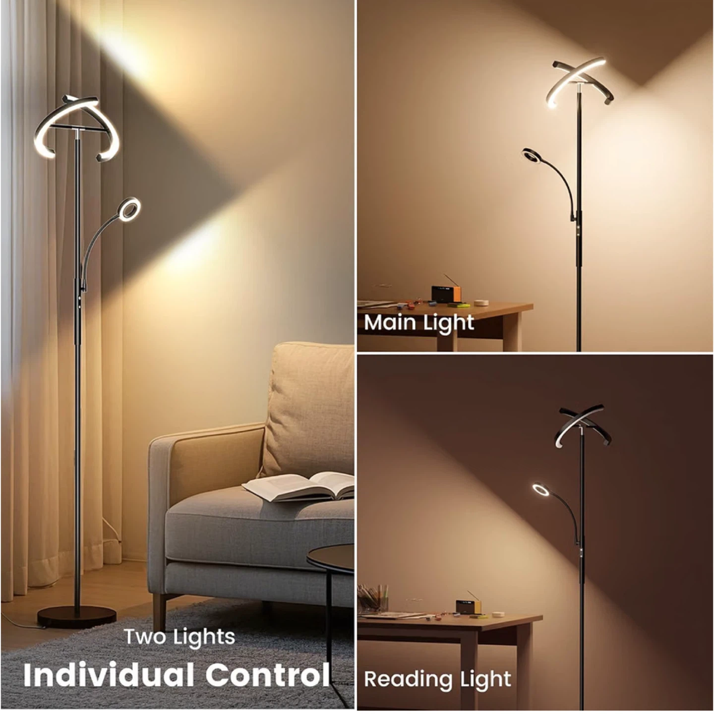 Modern LED Floor Lamp with Reading Light - Black - photo 4