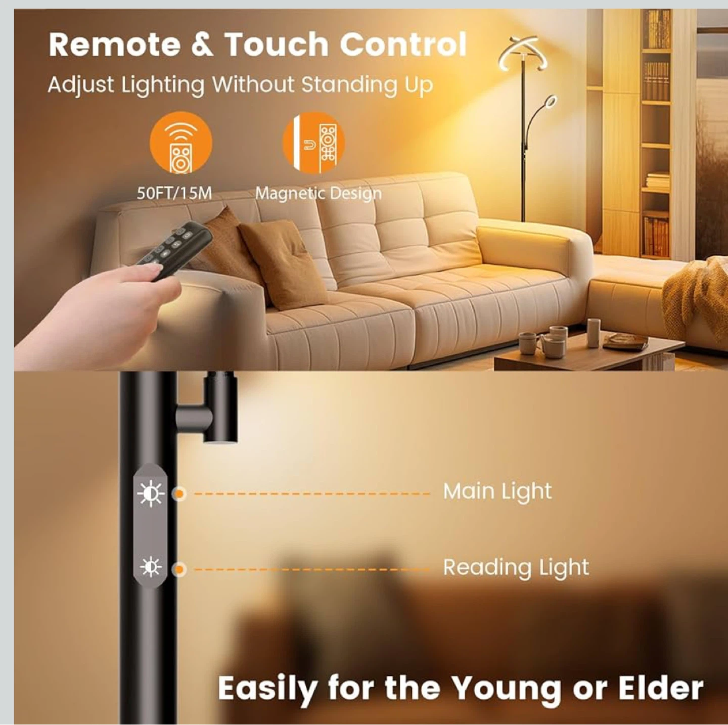 Modern LED Floor Lamp with Reading Light - Black - photo 5